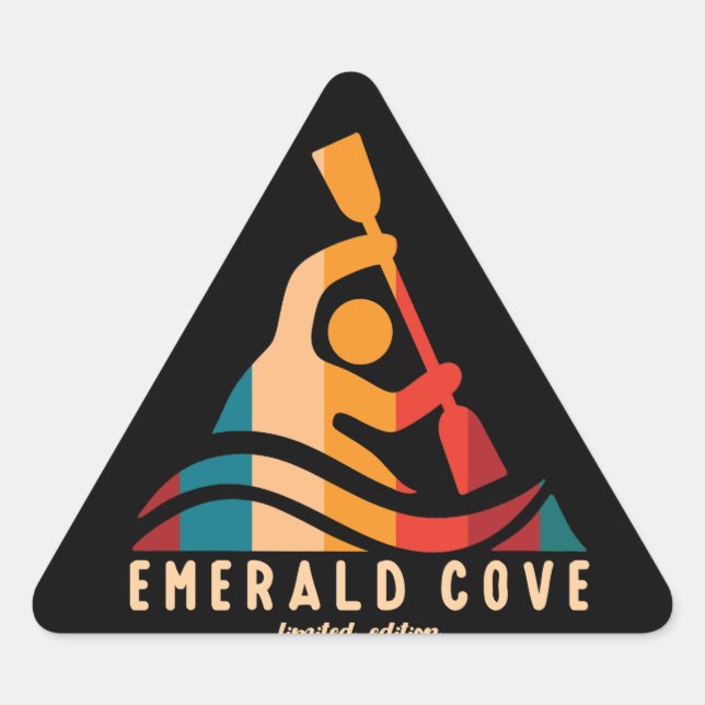 Retro Emerald Cove Kayaking Triangle Sticker (Front)