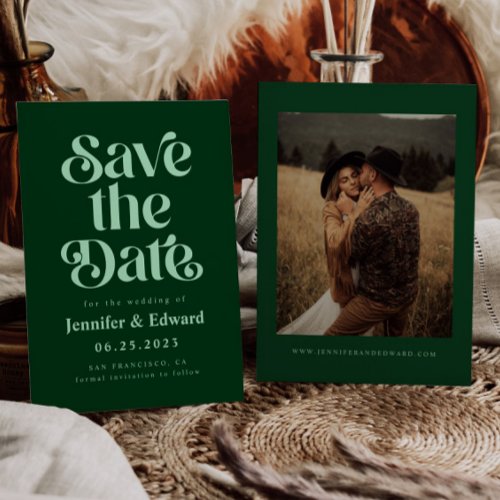 Retro Emerald Green Wedding Save The Date