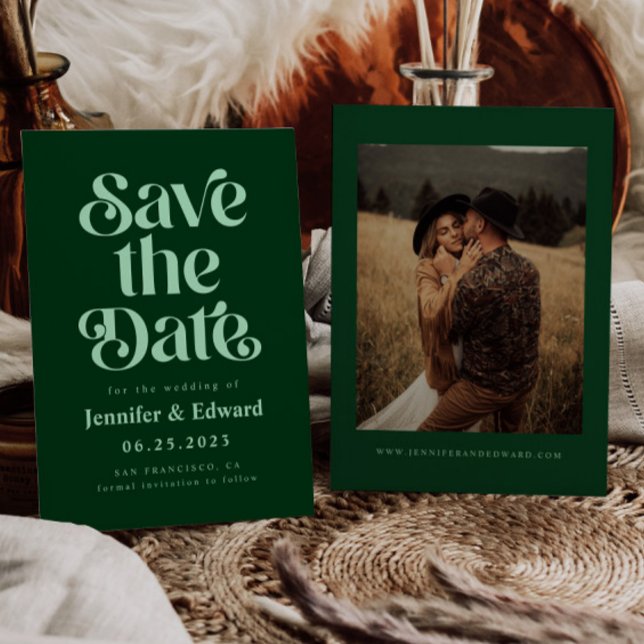 Retro Emerald Green Wedding Save The Date (Creator Uploaded)