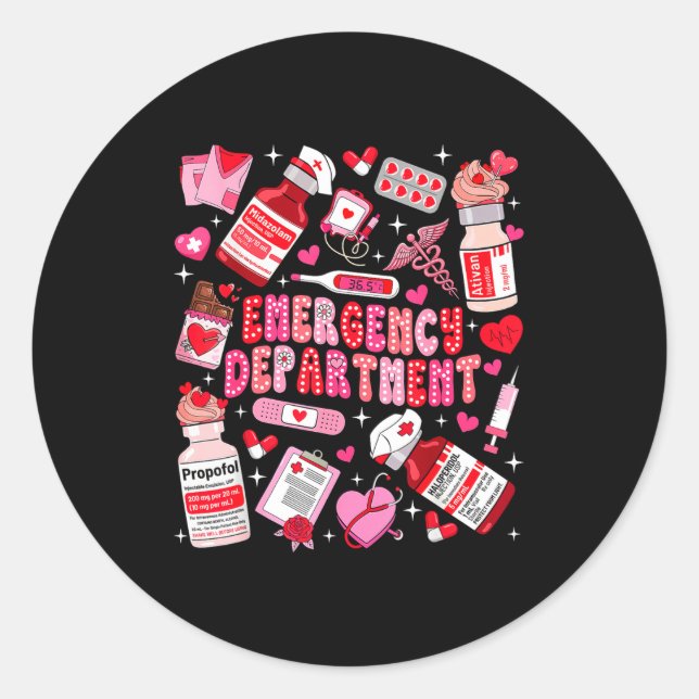 Retro Emergency Department Ed Er Nurse Valentines  Classic Round Sticker (Front)
