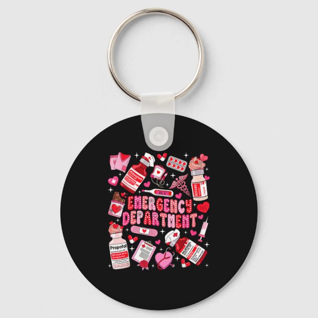 Retro Emergency Department Ed Er Nurse Valentines  Keychain (Front)