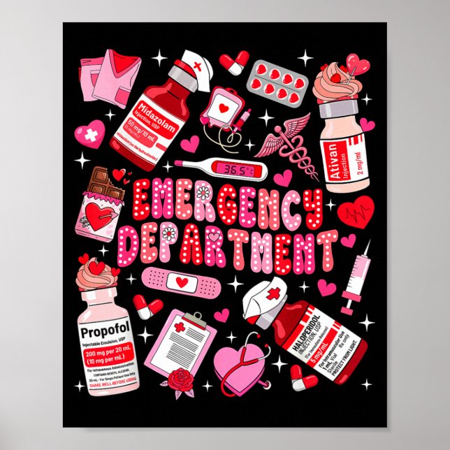 Retro Emergency Department Ed Er Nurse Valentines  Poster (Front)
