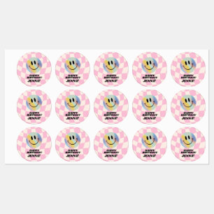 Retro Emoji Smile Birthday For Girls Labels