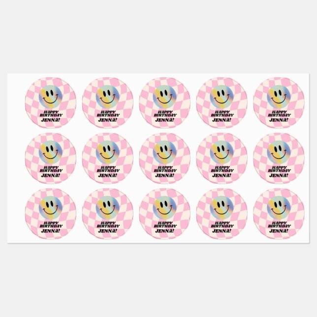 Retro Emoji Smile Birthday For Girls Labels (Sheet)