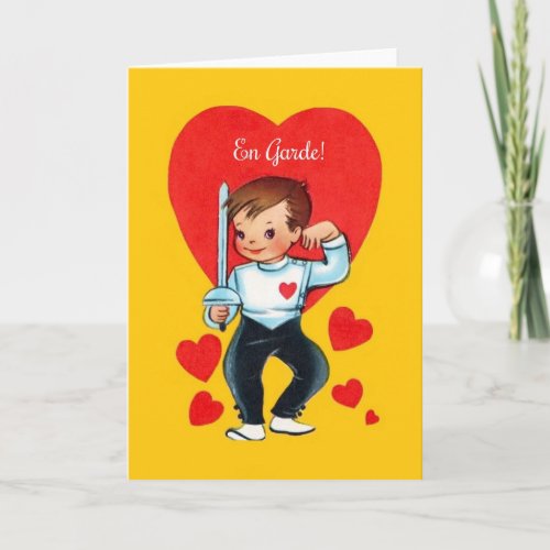 Retro En Garde Fencing Valentine Greeting Card