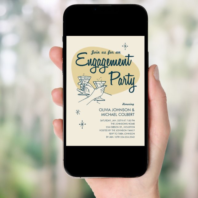 Retro Engagement Party Invitations (Front Digital)