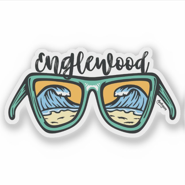 Retro Englewood Beach artwork in both sides Sticker (Front)
