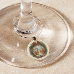 Retro English Holiday Wreath With Cute Squirrels Wine Charm