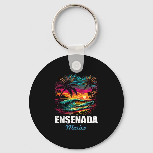 Retro Ensenada Mexico Sunset Vintage Vacation Souv Keychain (Front)