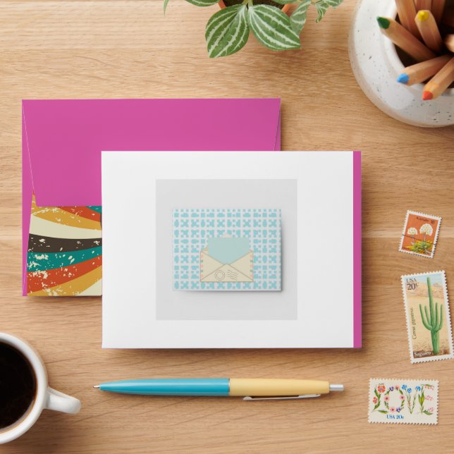 Retro Envelope Heart Design Note Cards – Colorful  (Desk)