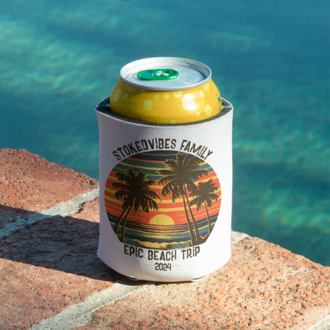Retro Epic Family Beach Trip Personalized Vacation Can Cooler (In Situ Pool)