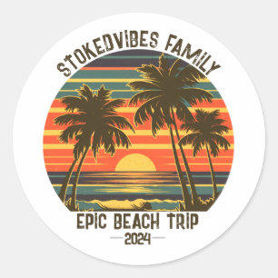 Retro Epic Family Beach Trip Personalized Vacation Classic Round Sticker