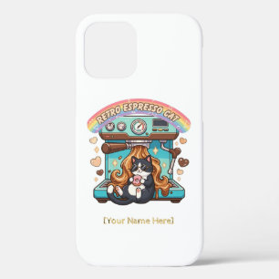 Retro Espresso Cat Coffee Barista Personalized iPhone 12 Case