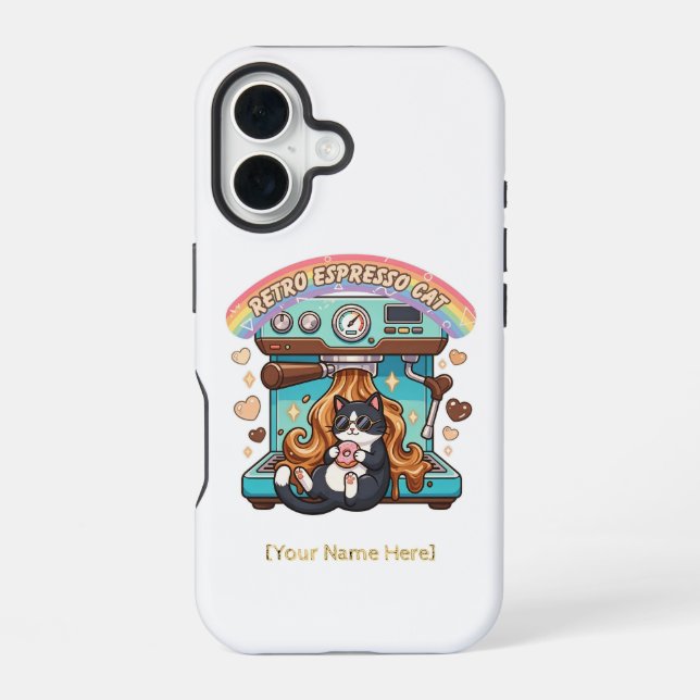 Retro Espresso Cute Cat Coffee Personalized iPhone Case (Back)