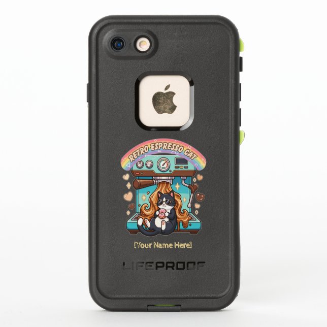 Retro Espresso Cute Cat Coffee Personalized LifeProof iPhone Case (Back)