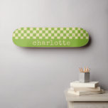 Retro Esthetic Checkerboard Pattern Name Green   Skateboard<br><div class="desc">Personalized Name Retro Esthetic Checkerboard Pattern Green and White Skateboard</div>