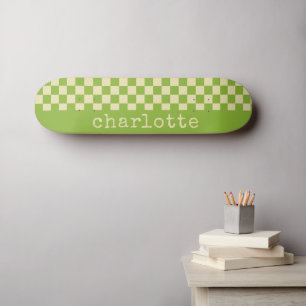 Retro Esthetic Checkerboard Pattern Name Green   Skateboard