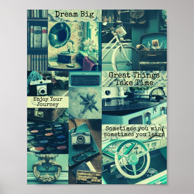 Retro Esthetic Mood Board Photo Collage Quotes Poster (Front)