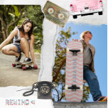 retro esthetic trippy groovy stripes personalized skateboard<br><div class="desc">retro esthetic trendy trippy wavy stripes pattern skateboard in pink and white for her is your personalized name in a bold funky and grunge distressed lettering. Cool, trippy, trendy, fun, striking design with a modern contemporary esthetic and vintage psychedelic 60s and 70s influences. Get the prefect minimalist and maximalist design...</div>