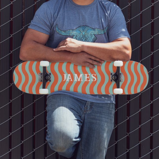 retro esthetic trippy wavy stripes personalized skateboard (Outdoor 3)