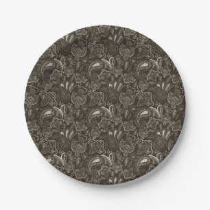 Retro ethnic vintage paisley floral pattern paper plates