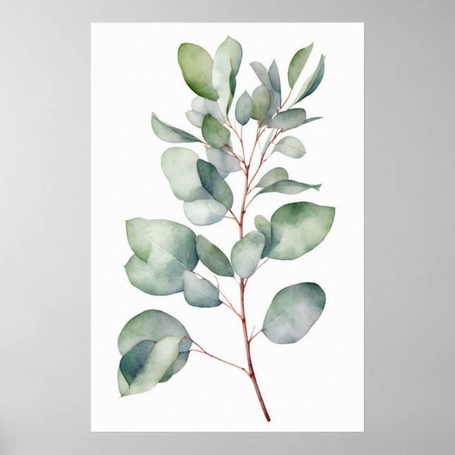 Retro Eucalyptus Print, Warercolor Eucalyptus Poster (Front)