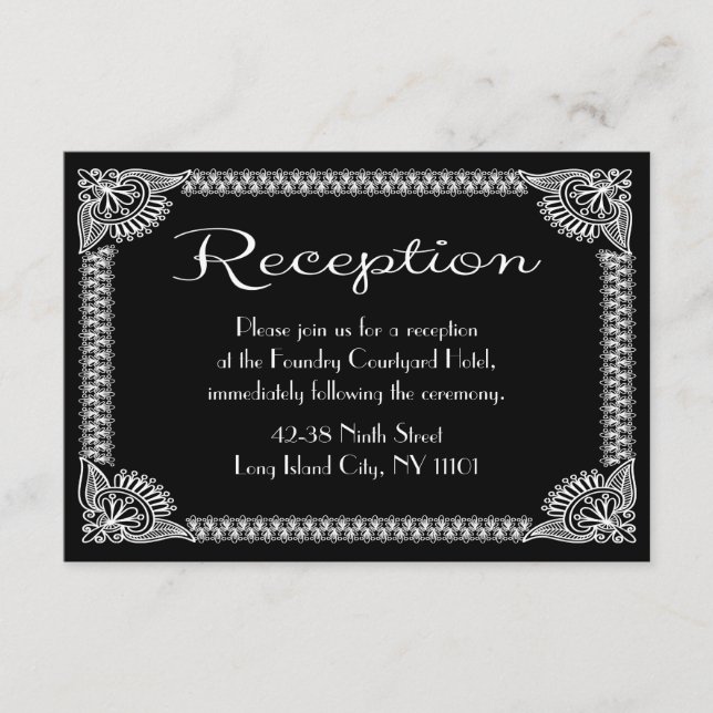 Retro European Black And White Floral Reception Enclosure Card (Front)