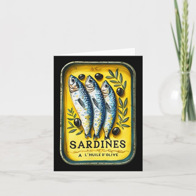 Retro European Yellow Summer Sardine Fish Can  Card (Front)