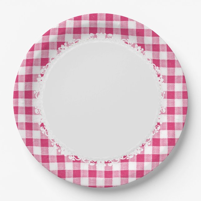 Retro-Everyday_Picnic_Pink-Check_Plaid Paper Plates (Front)