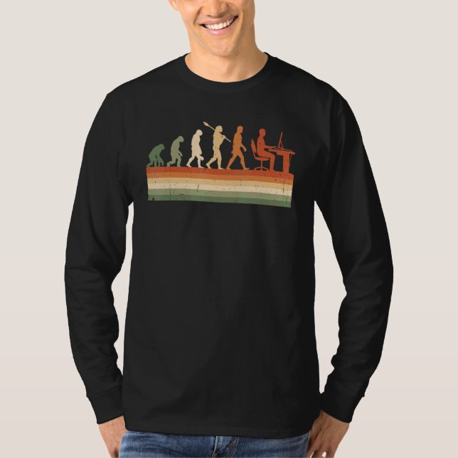 Retro Evolution Of Man Computer Programmer Geek T-Shirt (Front)