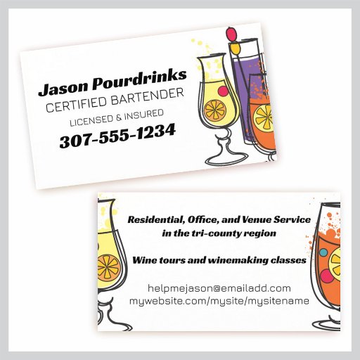 Customizable retro exotic drinks party planner bartender busine business card template