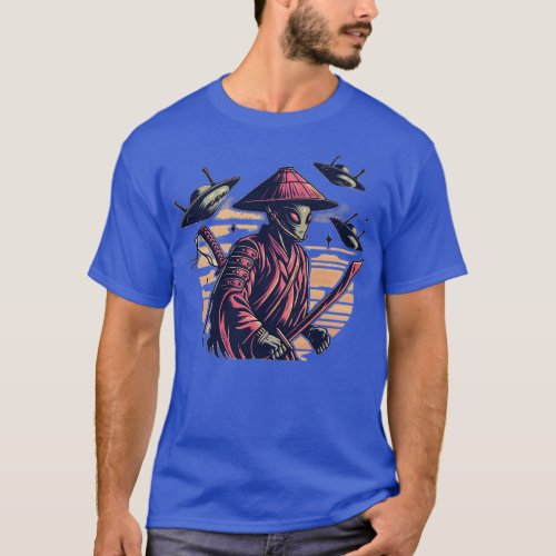 Retro Exterrestrial Japanese Samurai Warrior T_Shirt