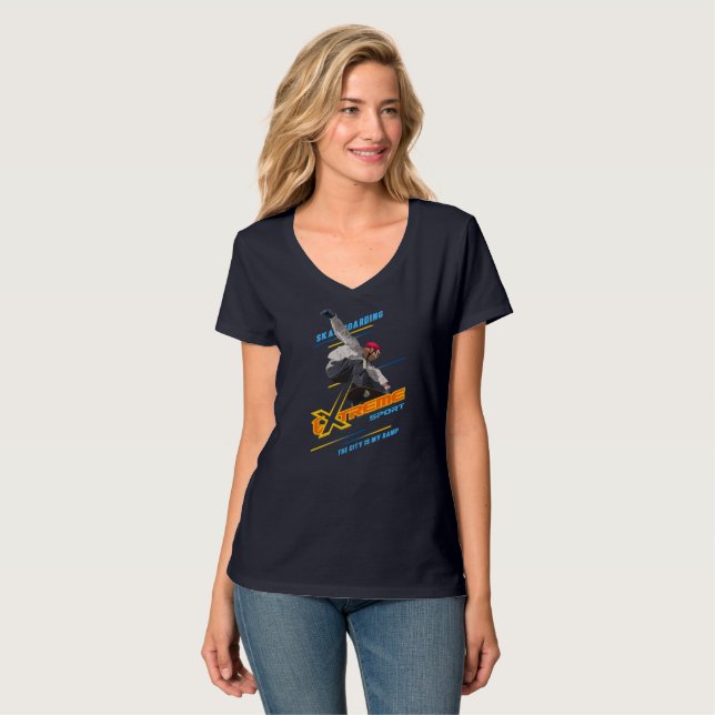 Retro Extreme Sport Skateboarder | Women's V-Neck T-Shirt (Front Full)