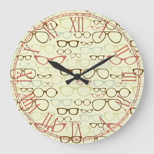 Retro Eyeglass Hipster Large Clock (Front)