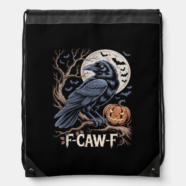 Retro F-Caw-F Bird Crow Funny Crow Bird Cawing Gru Drawstring Bag (Front)