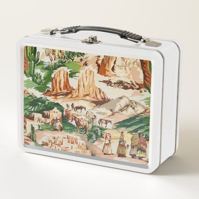 Retro Fabric Western Landscape Theme Lunch Box (Front)