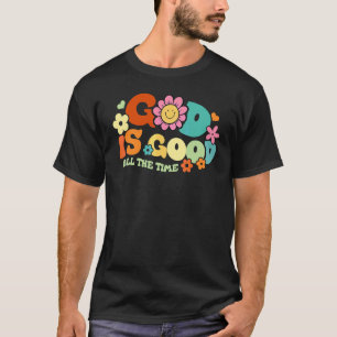 Retro Face Groovy God Is Good All The Time Boho Fl T-Shirt