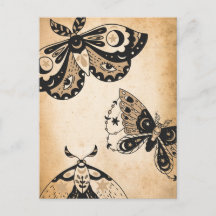 Retro faded black moths tan vintage parchment