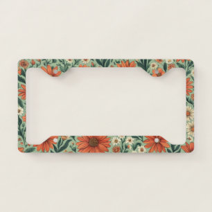 Retro Faded Orange Flowers License Plate Fram Frame