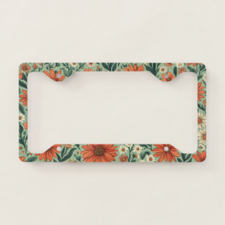 Retro Faded Orange Flowers License Plate Fram Frame