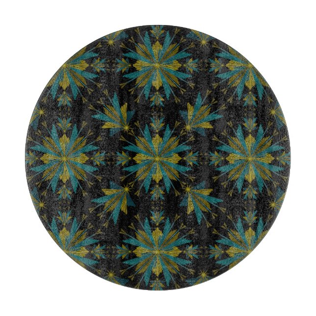 Retro Fairy Stars Black Glass Cutting Board (Front)