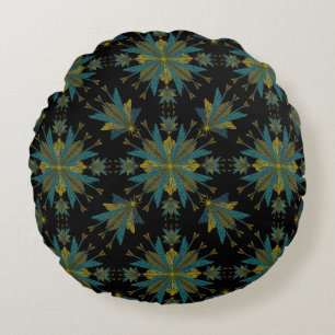 Retro Fairy Stars Black Round Throw Pillow