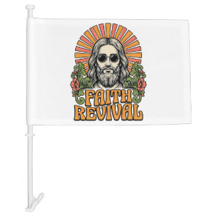Retro Faith Revival Christian Engraving Vector Car Flag