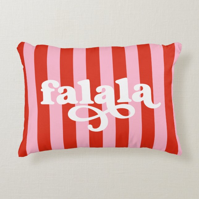 Retro Falala Christmas Red & Pink Accent Pillow (Front)