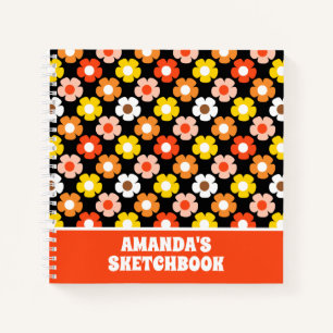 Retro Fall Autumn Flowers Black Kids Sketchbook Notebook