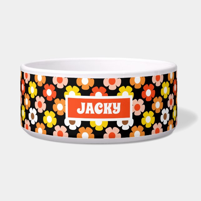 Retro Fall Autumn Flowers Pattern Black Bowl (Front)