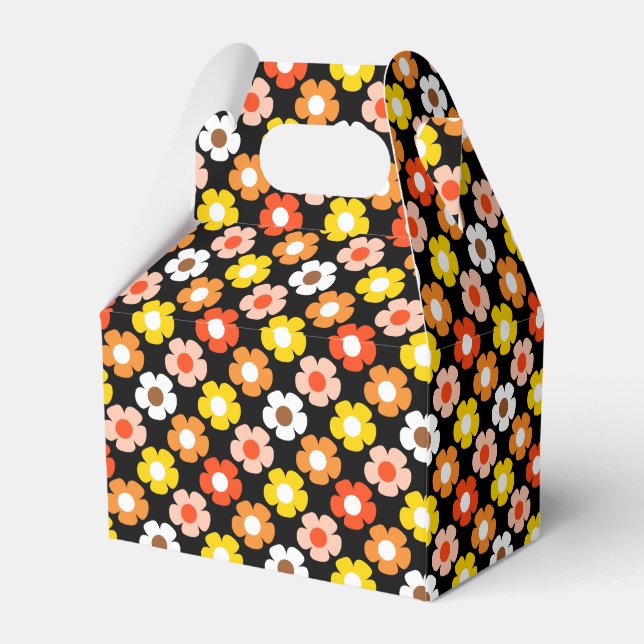 Retro Fall Autumn Flowers Pattern Black Favor Boxes (Back Side)
