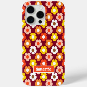 Retro Fall Autumn Flowers Pattern Burgundy iPhone 15 Pro Max Case