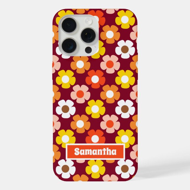 Retro Fall Autumn Flowers Pattern Burgundy Iphone Case (Back)