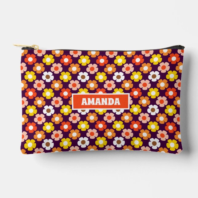 Retro Fall Autumn Flowers Pattern Purple Accessory Pouch (Front)